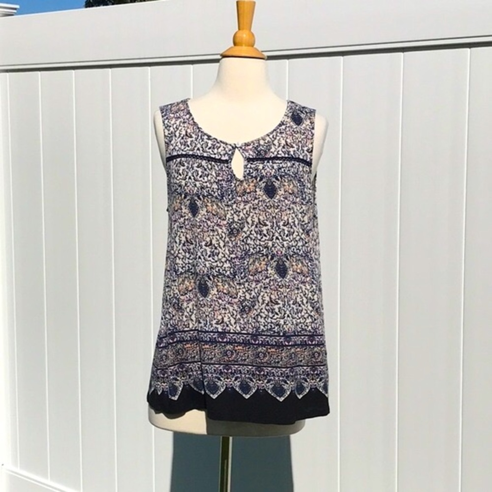 Max Jeans Sleeveless Floral Print Keyhole Tank Top Size Medium
